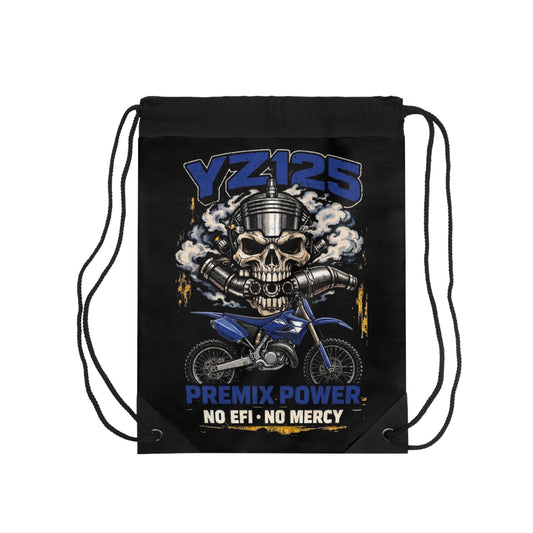 YZ125 Dirt Bike Drawstring Bag – "Premix Power No EFI No Mercy" Skull Moto Gym Sack