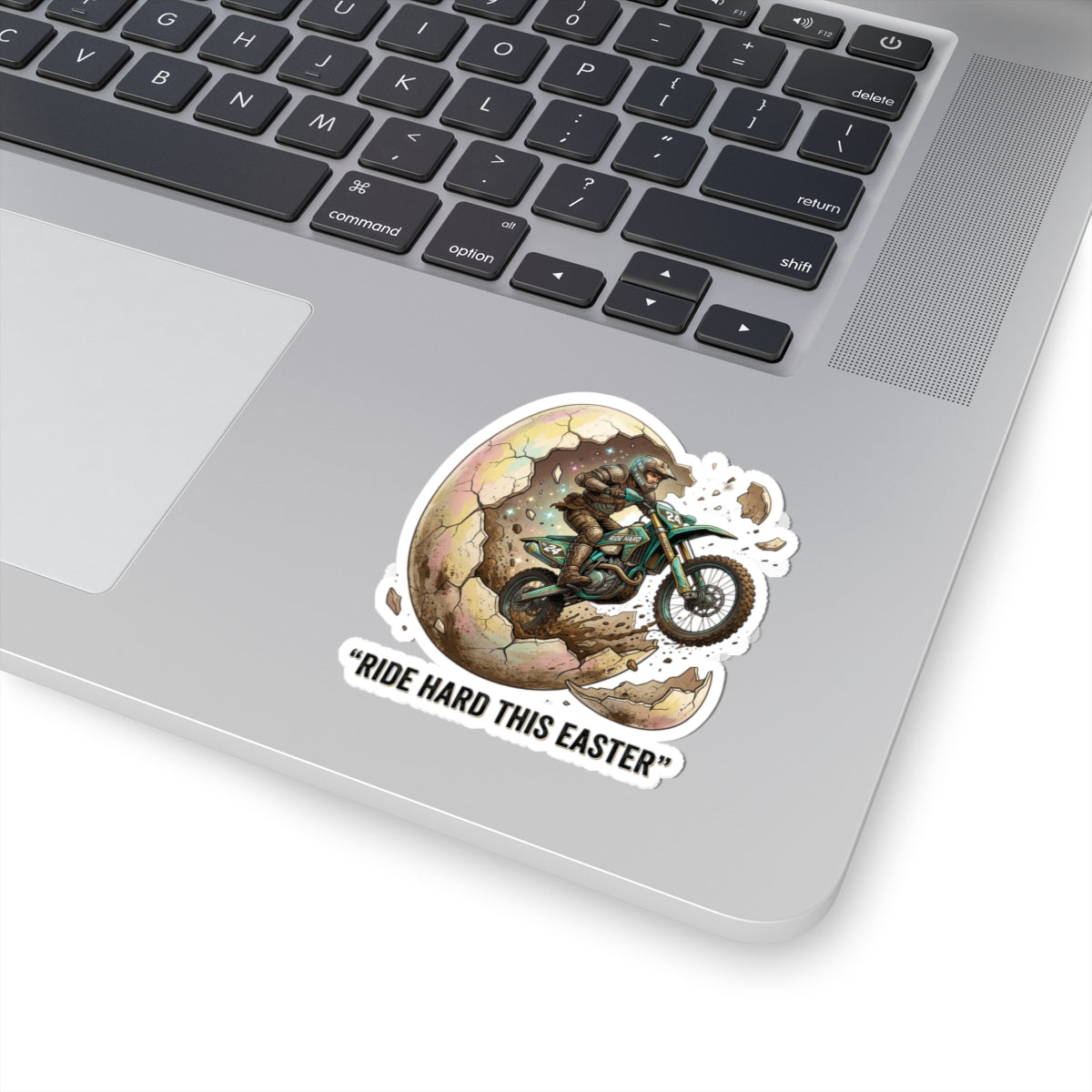Motorcycle Easter Sticker — "Ride Hard This Easter" Kiss-Cut Decal
