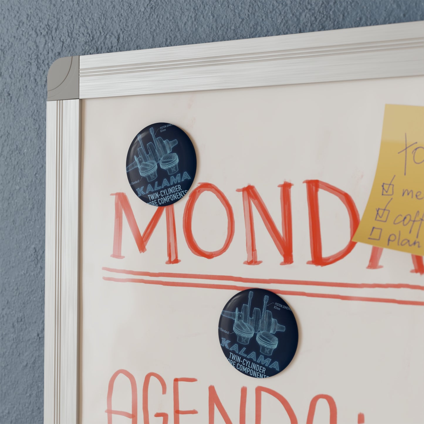 Kalama Twin-Cylinder Engine Blueprint Round Magnet