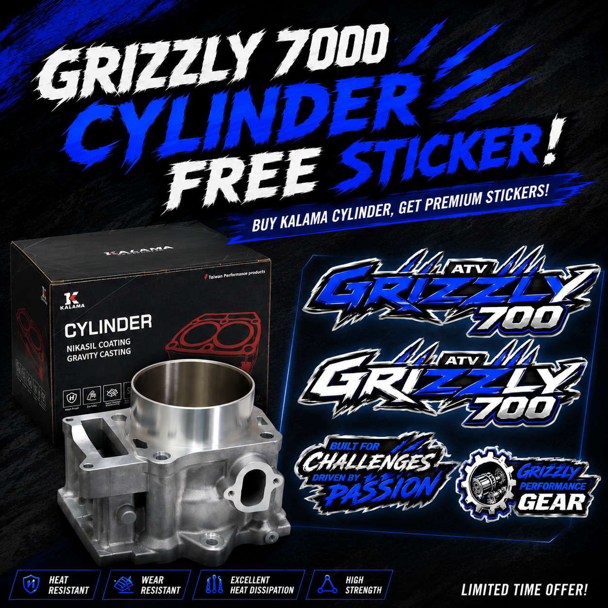 Kalama 102 mm Cylinder for Yamaha Grizzly 700 2007~2015 / Grizzly 700 2019~2023 / Raptor 700 06~23 / Raptor 700R 09~23 / Viking 700 14~23 / Rhino 700 08~13 / Kodiak 700 19~23