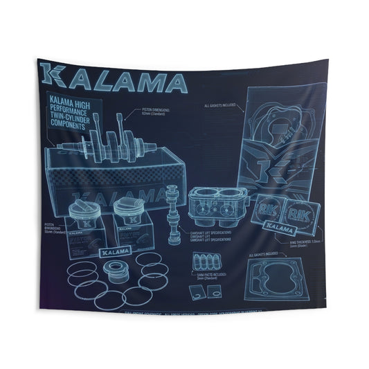 Blueprint-Style Kalama Game Components Wall Tapestry — Retro Sci‑Fi Gaming Decor