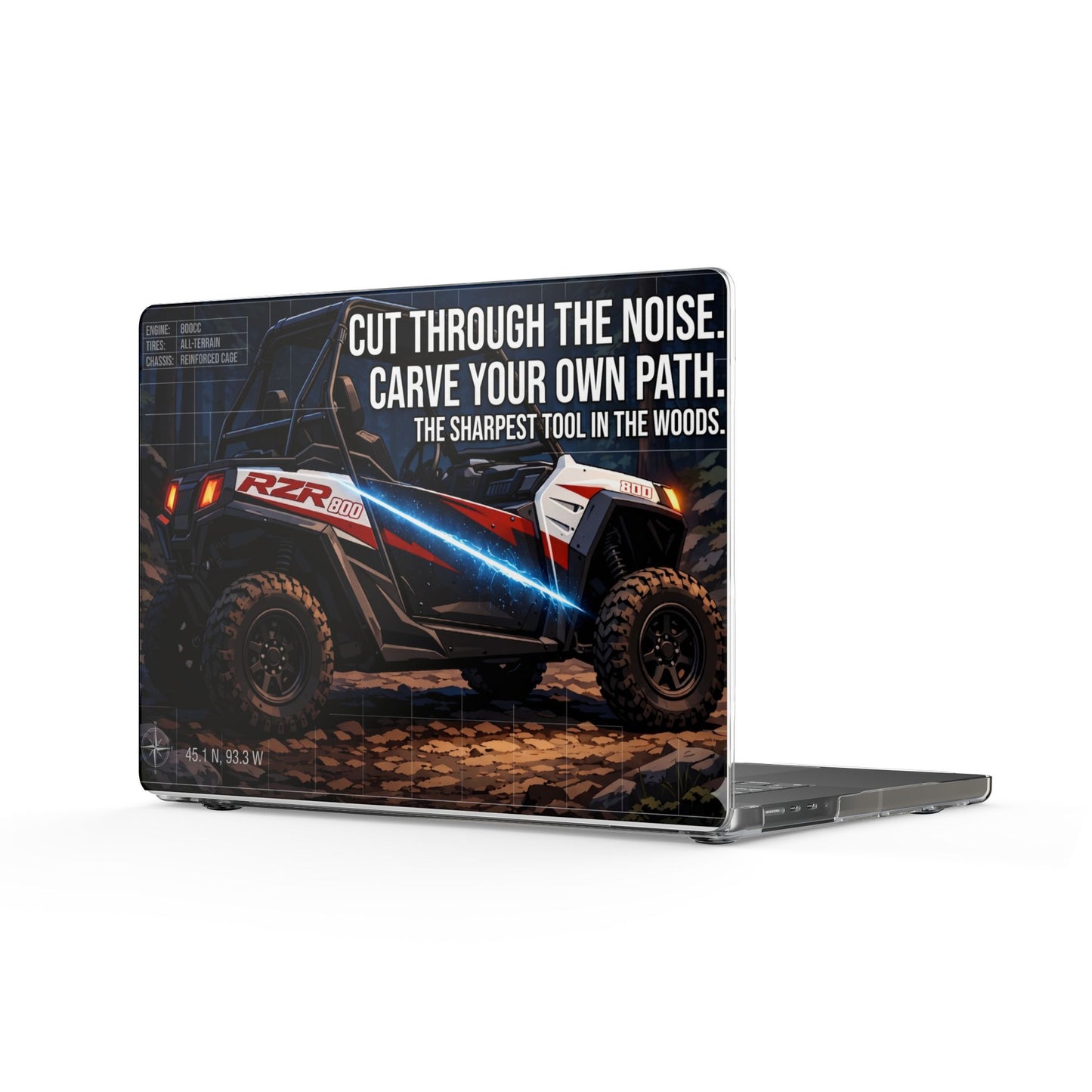 Clear MacBook Case — "Cut Through the Noise, Carve Your Own Path" Off-Road Design