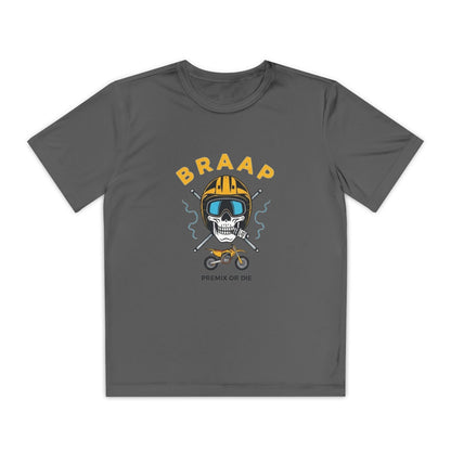 Youth Motocross Tee - "BRAAP" Skull Helmet Racer Shirt
