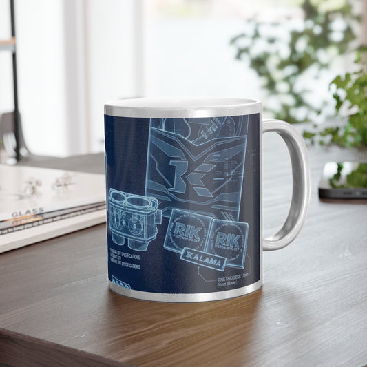 Blueprint Coffee Mug — Vintage Engine Schematic Metallic Mug