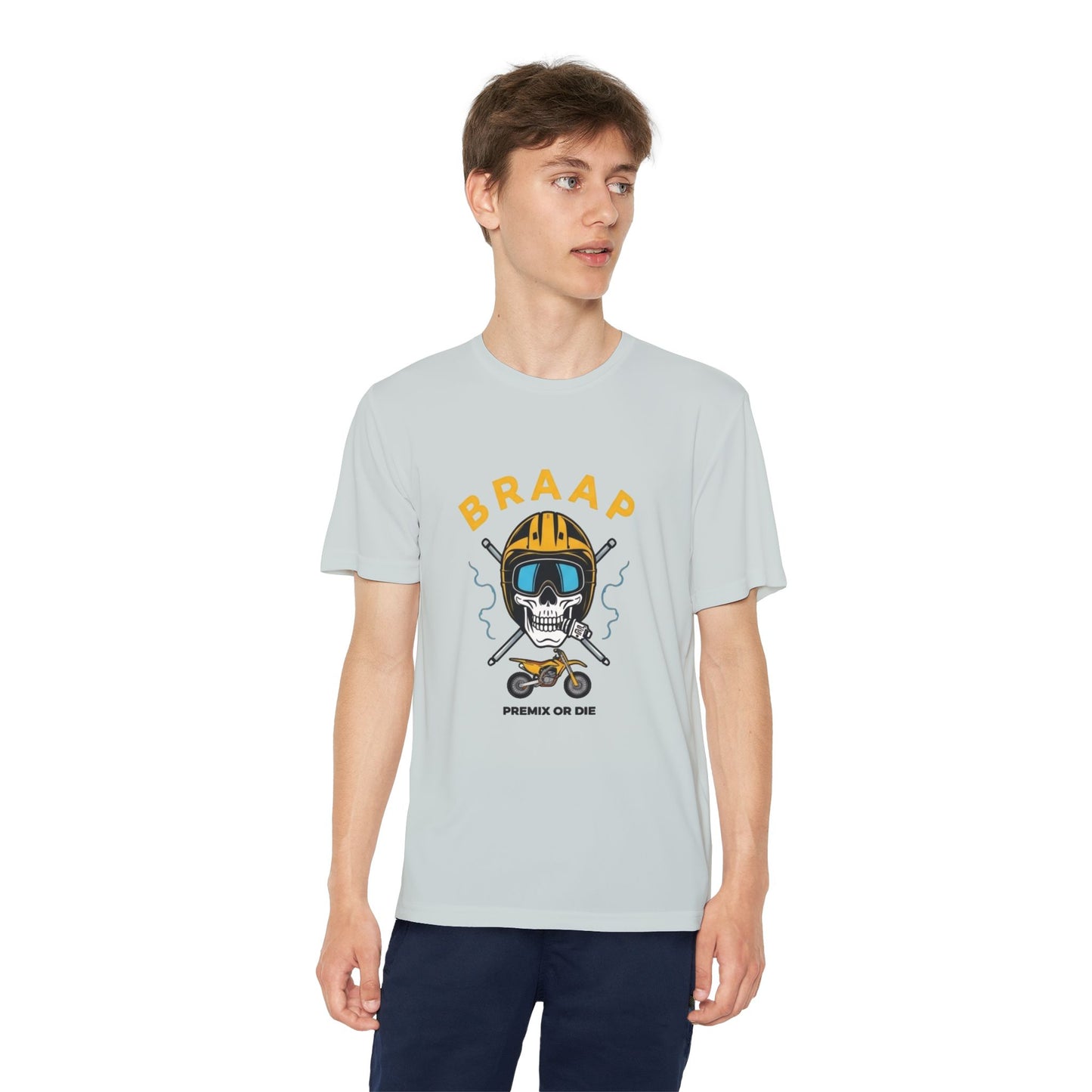 Youth Motocross Tee - "BRAAP" Skull Helmet Racer Shirt