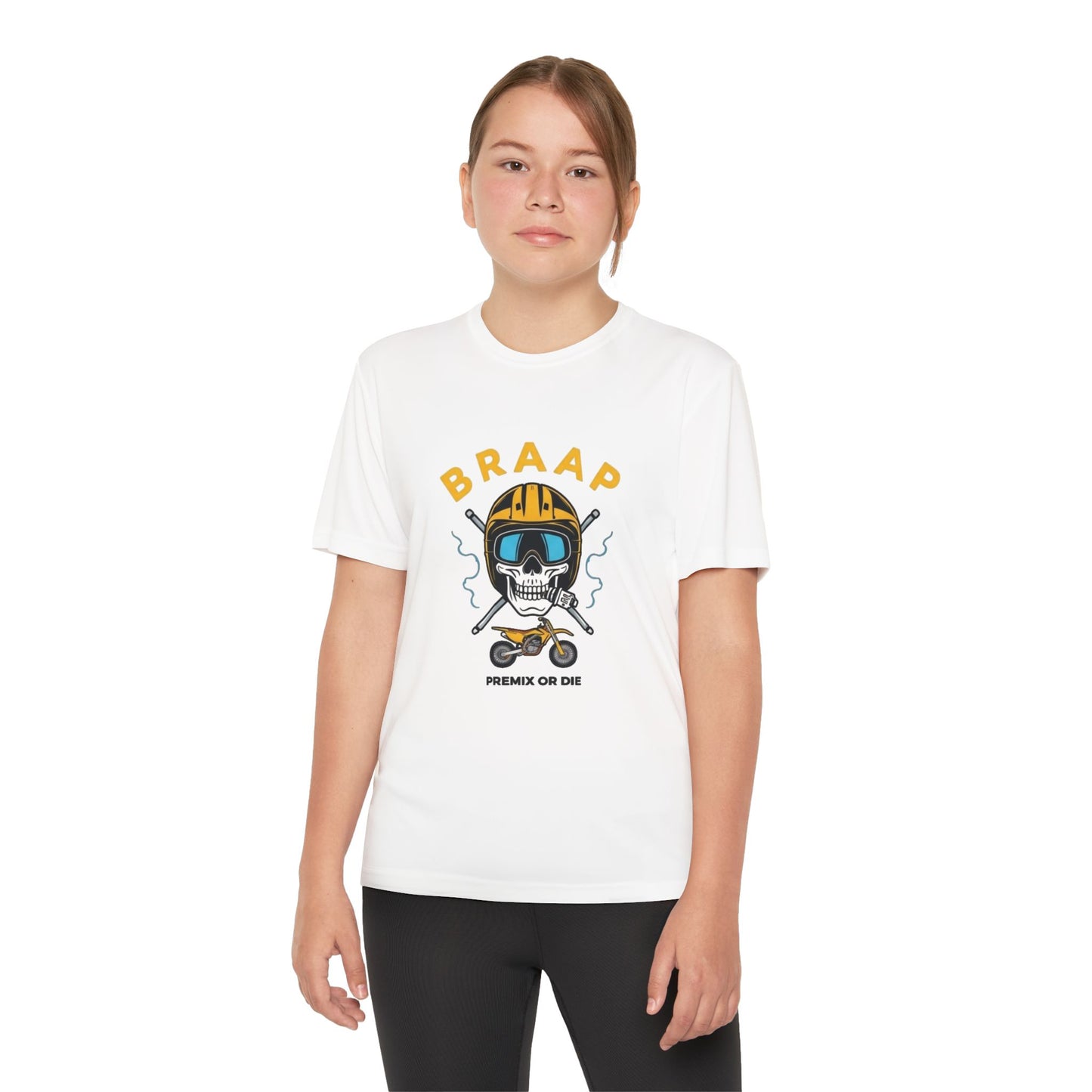 Youth Motocross Tee - "BRAAP" Skull Helmet Racer Shirt