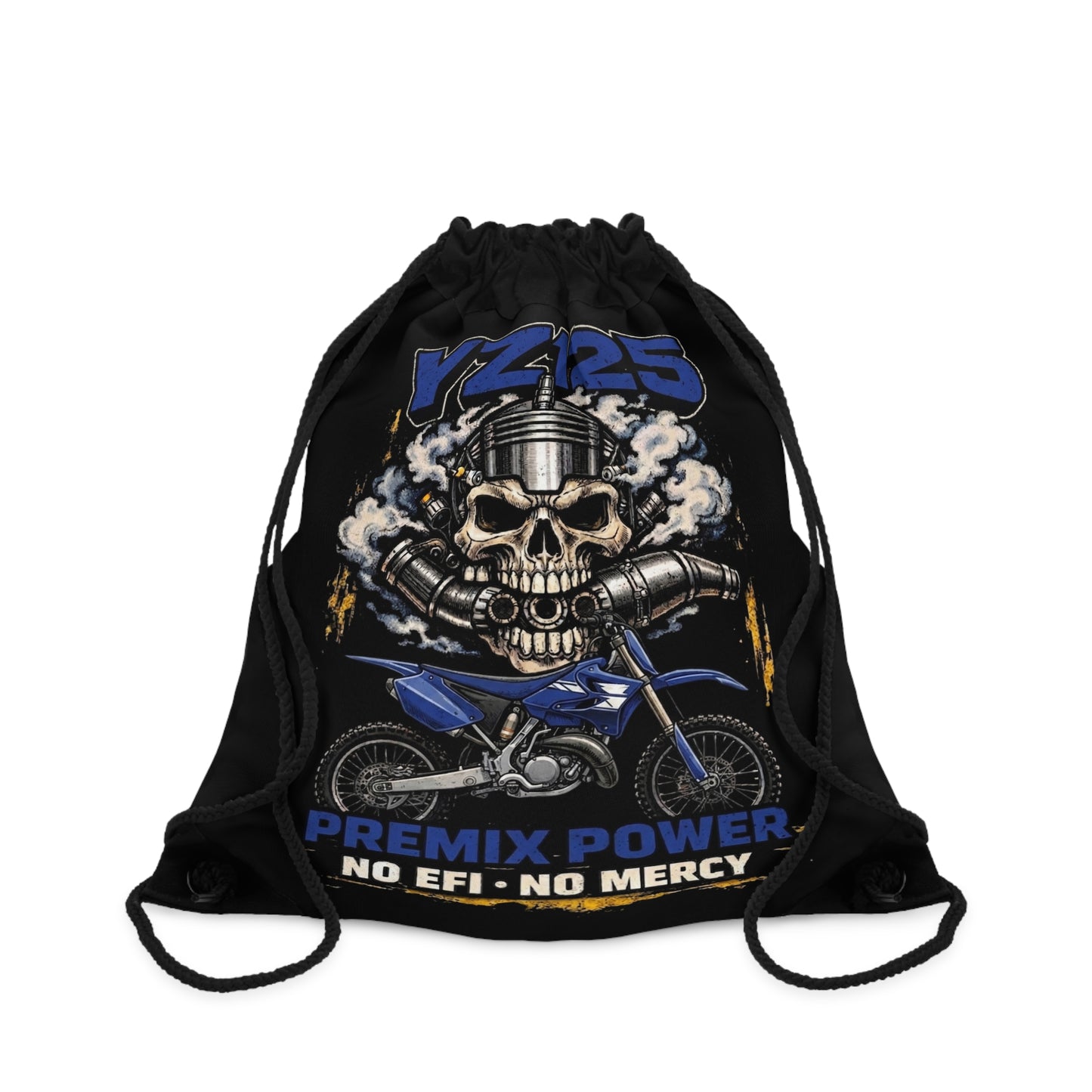 YZ125 Dirt Bike Drawstring Bag – "Premix Power No EFI No Mercy" Skull Moto Gym Sack