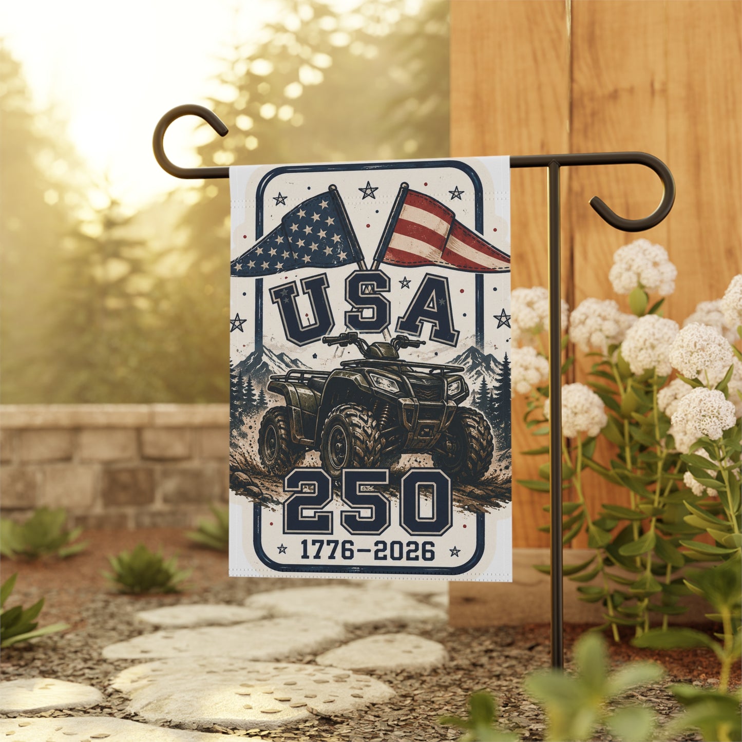 USA 250 ATV Garden Flag – 1776–2026 Patriotic Outdoor House Banner