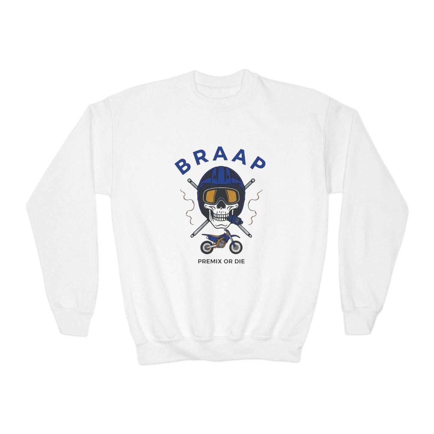 Youth Motorcycle 'BRAAP' Crewneck Sweatshirt – Skull Rider Graphic
