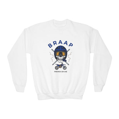 Youth Motorcycle 'BRAAP' Crewneck Sweatshirt – Skull Rider Graphic