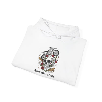 Ride or Bloom Skull Motorcycle Hoodie — Biker Floral Graphic Sweatshirt