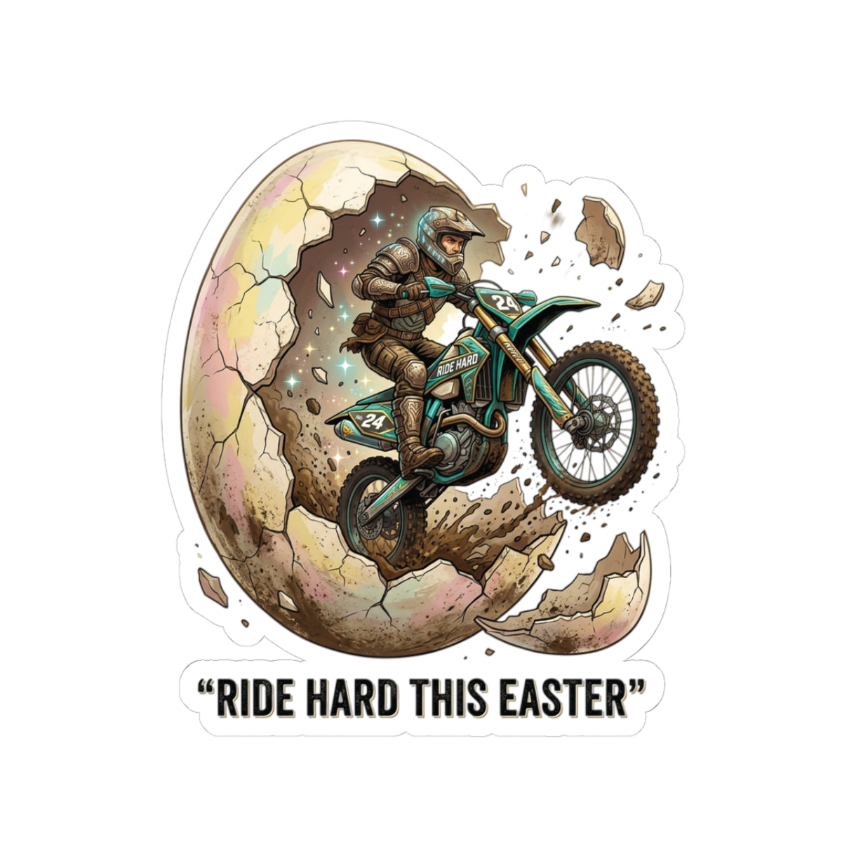 Motorcycle Easter Sticker — "Ride Hard This Easter" Kiss-Cut Decal