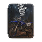 Motocross Kindle Case — Blue Dirt Bike Design with "Lean Deeper: Precision in Every Stroke"