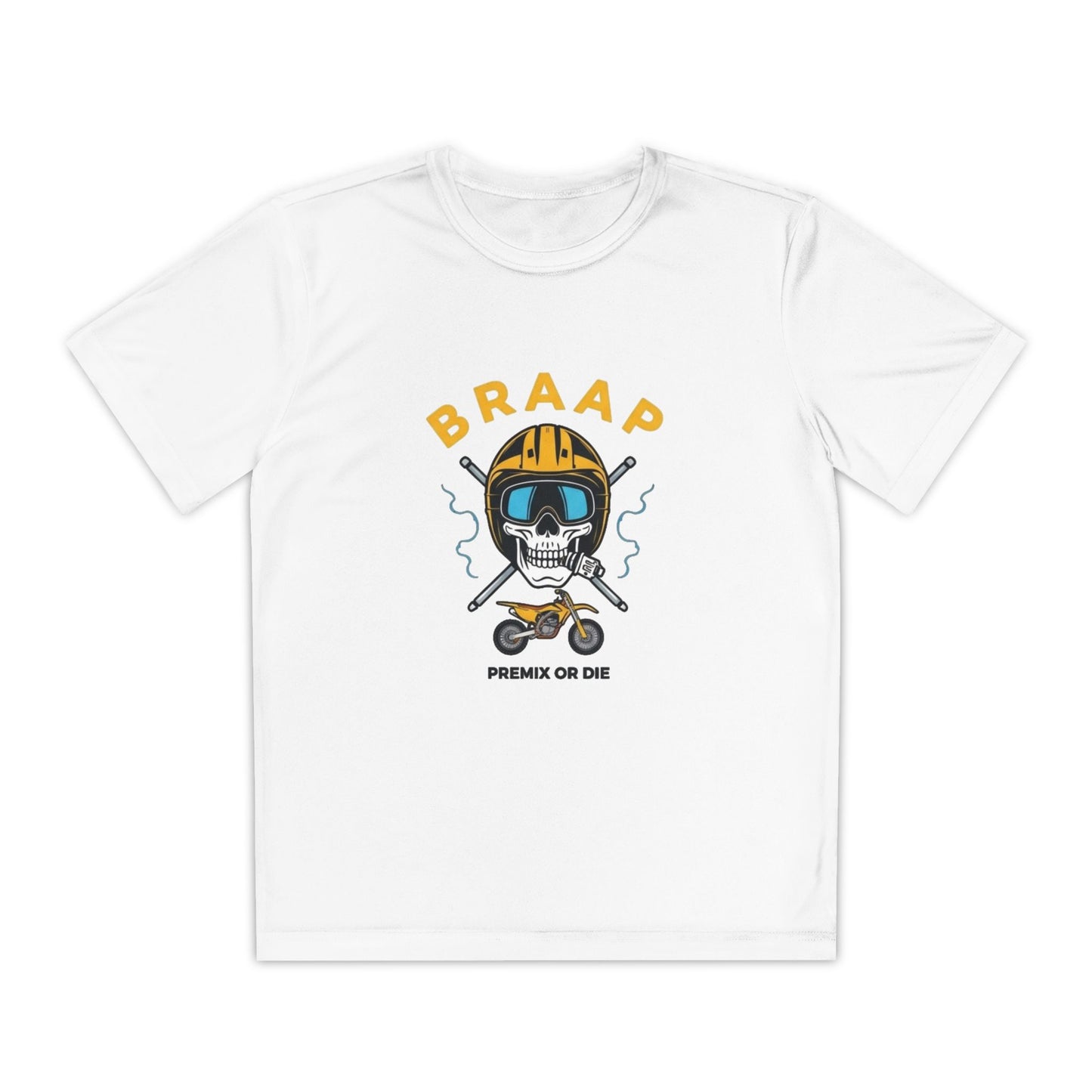 Youth Motocross Tee - "BRAAP" Skull Helmet Racer Shirt