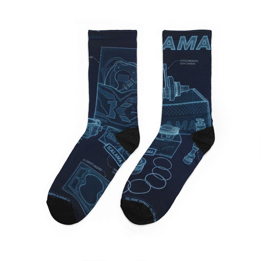 Blueprint Tech Crew Socks — Mechanical Blueprint Graphic Padded Socks