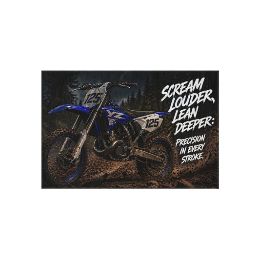 Outdoor Rug - Muddy Dirt Bike Design with 'Scream Louder, Lean Deeper' Text