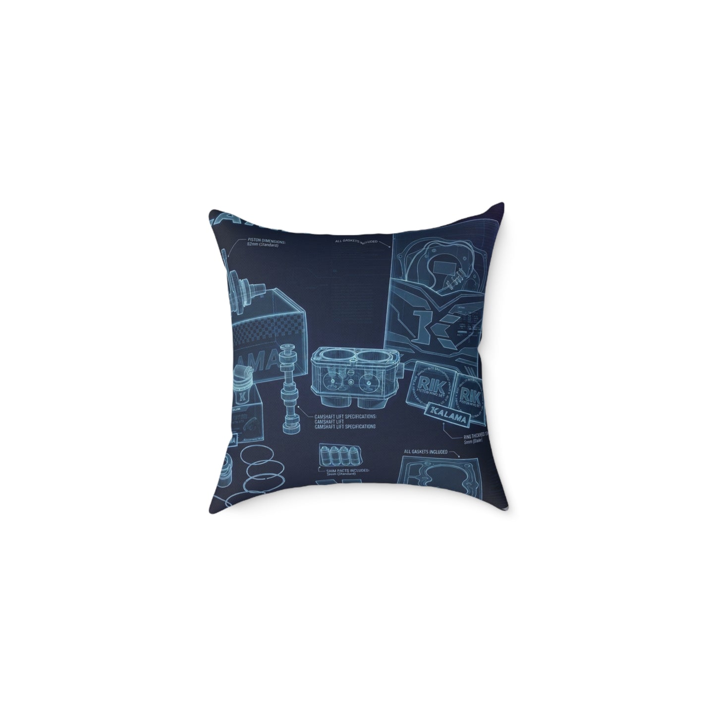 Navy Blue Blueprint Kitchen Pillow — Culinary Sketch Square Throw Pillow