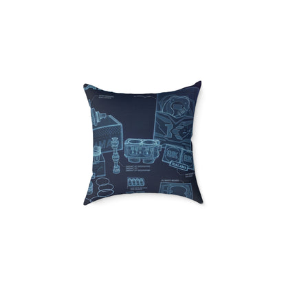 Navy Blue Blueprint Kitchen Pillow — Culinary Sketch Square Throw Pillow