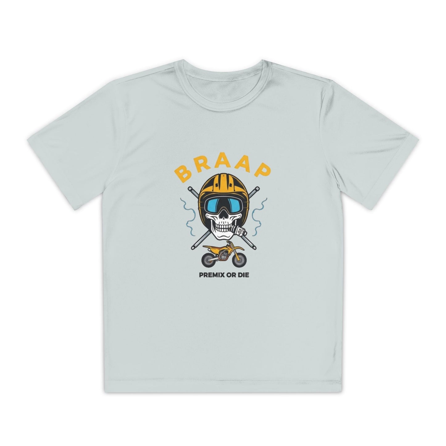 Youth Motocross Tee - "BRAAP" Skull Helmet Racer Shirt