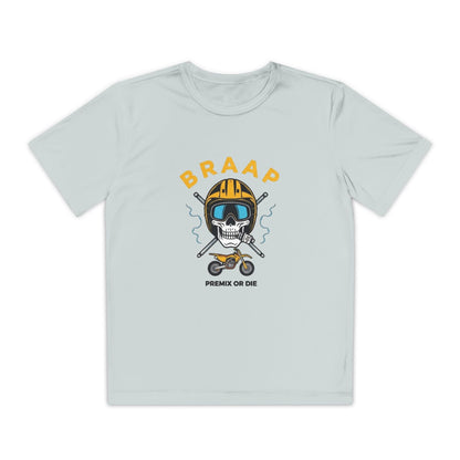 Youth Motocross Tee - "BRAAP" Skull Helmet Racer Shirt