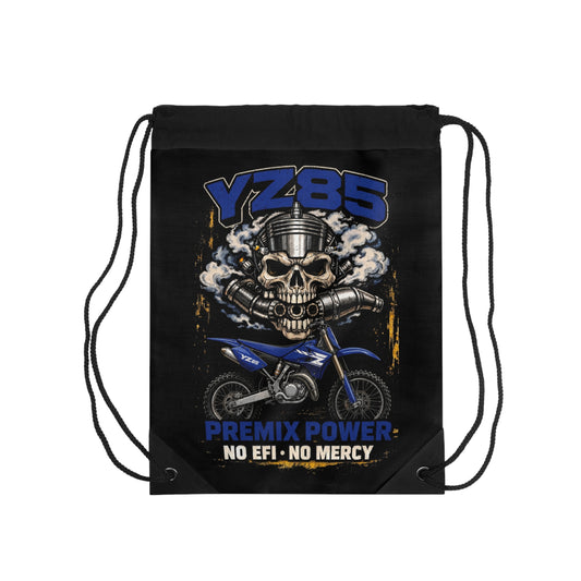 YZ85 Dirt Bike Skull Drawstring Bag — "Premix Power No EFI No Mercy"