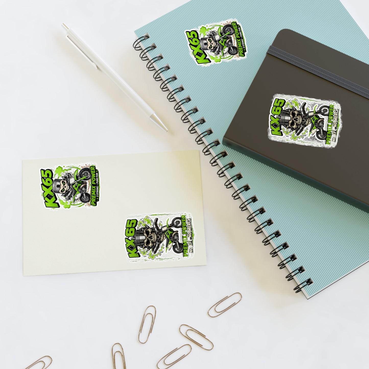 KX65 Motorcycle Skull Sticker Sheet — Green Dirt Bike Decal Pack