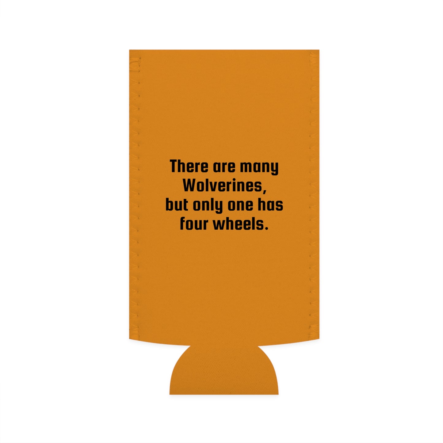 Slim Can Cooler – Vintage Racecar Pattern with “There are many Wolverines, but only one has four wheels.”