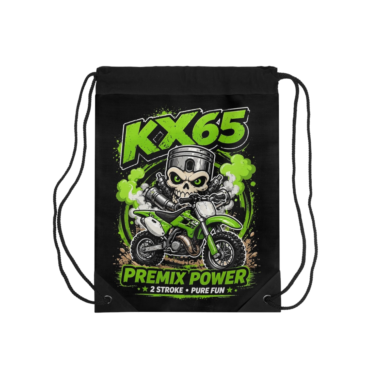 KX65 Dirt Bike Skull Drawstring Bag – "Premix Power" Motocross Gym Sack