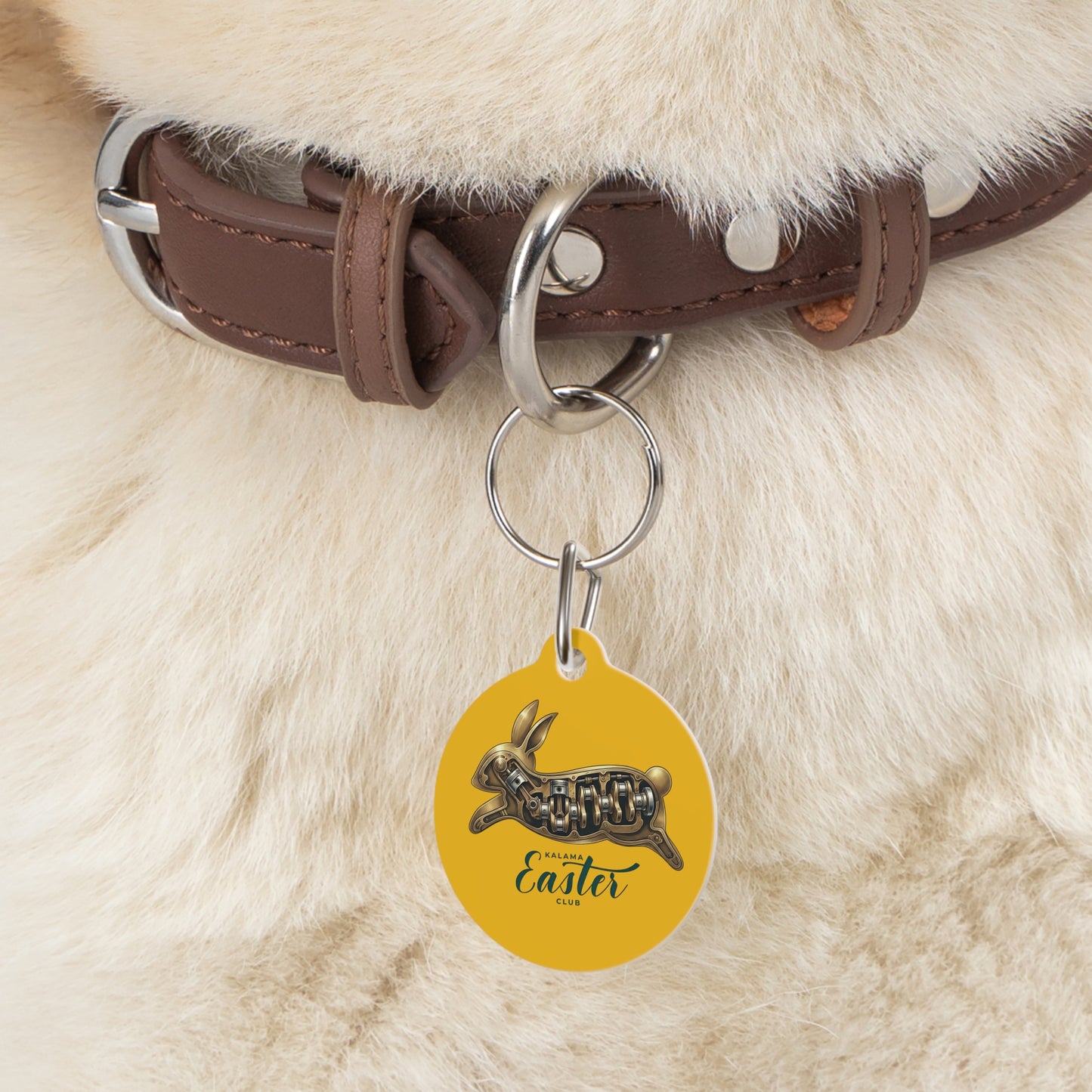 Kalama Easter Club Bunny Pet Tag — Yellow Round Personalized Dog & Cat ID Charm