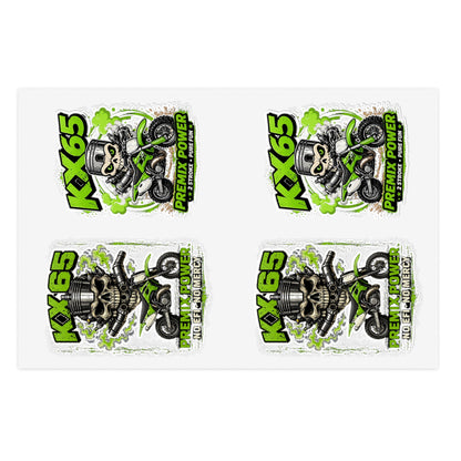 KX65 Motorcycle Skull Sticker Sheet — Green Dirt Bike Decal Pack