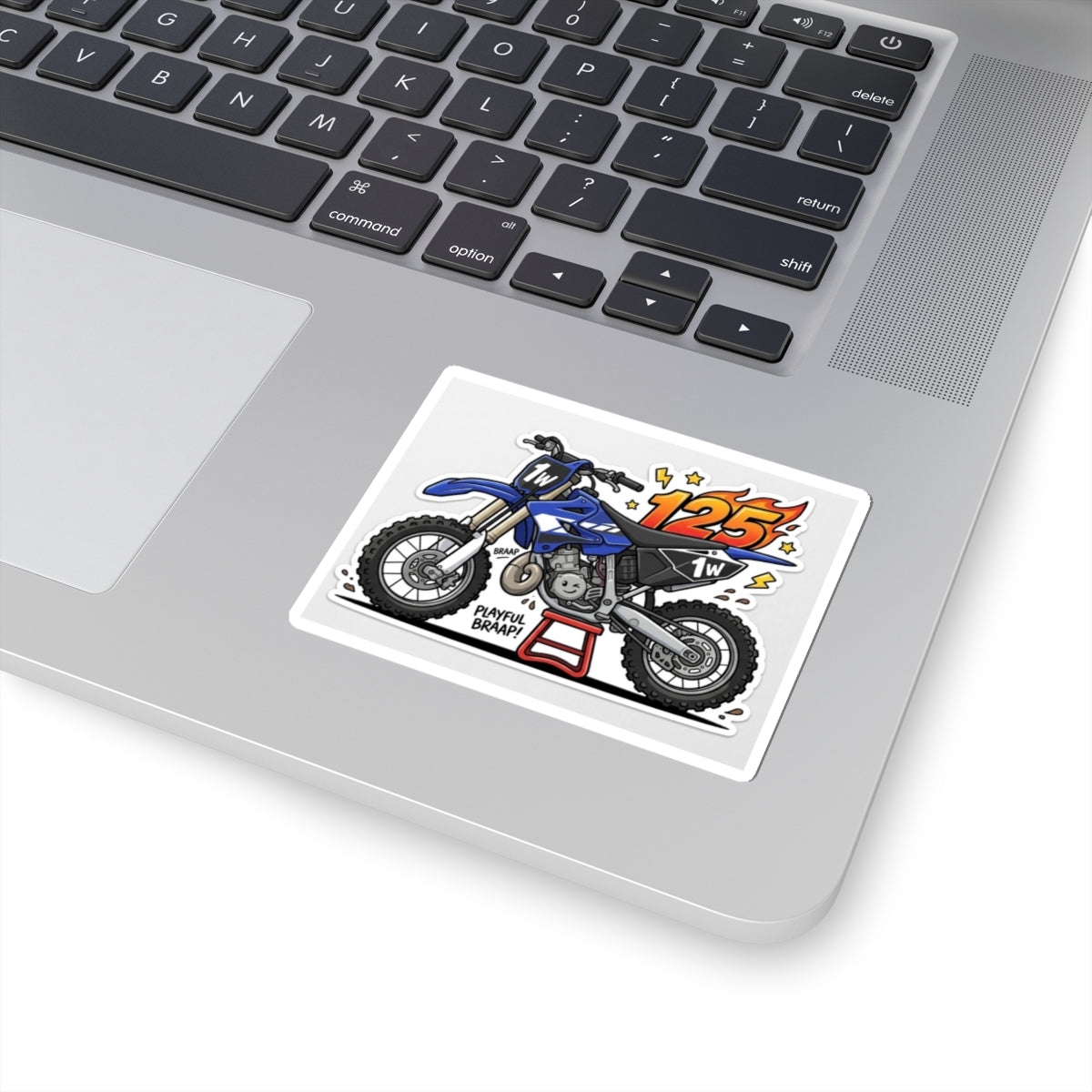 Dirt Bike 125cc Kiss-Cut Sticker — Playful Motocross Decal for Helmets & Laptops