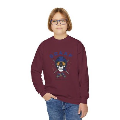 Youth Motorcycle 'BRAAP' Crewneck Sweatshirt – Skull Rider Graphic