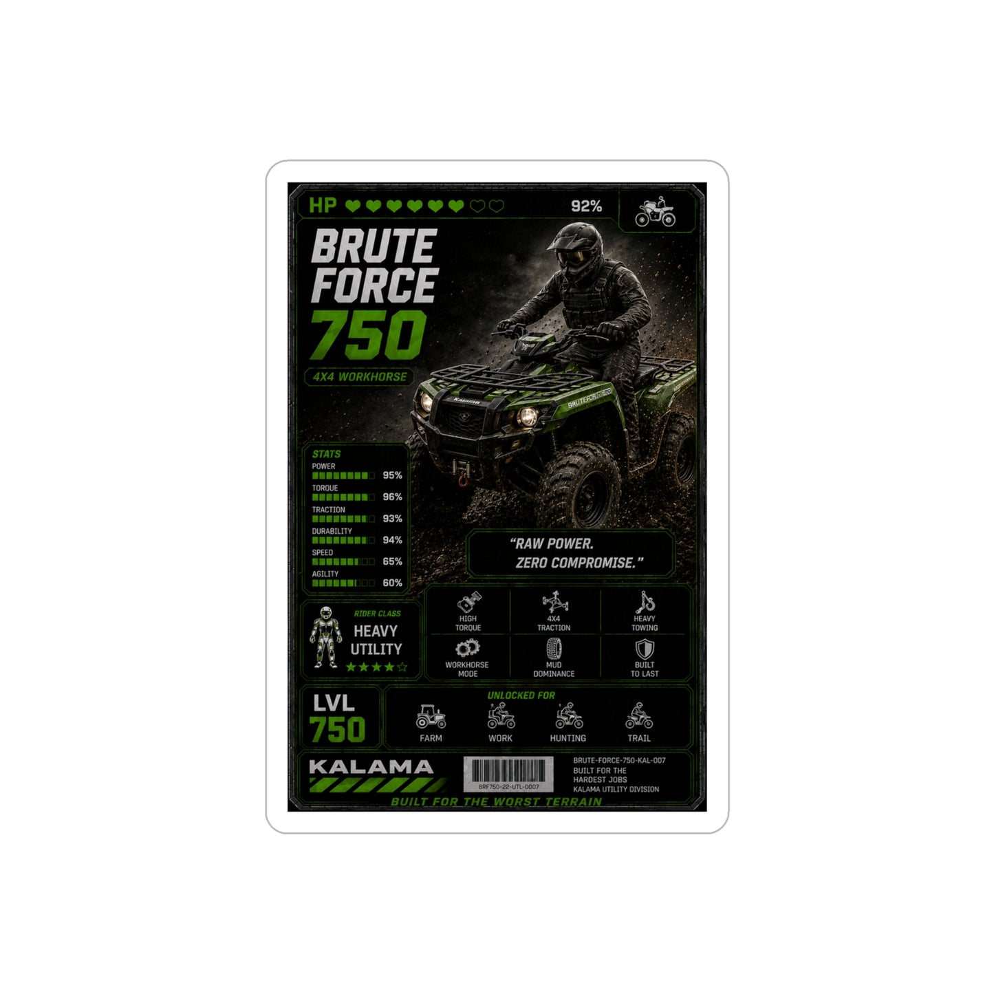 Brute Force 750 ATV Graphic Sticker — Die-Cut Transparent Outdoor Decal