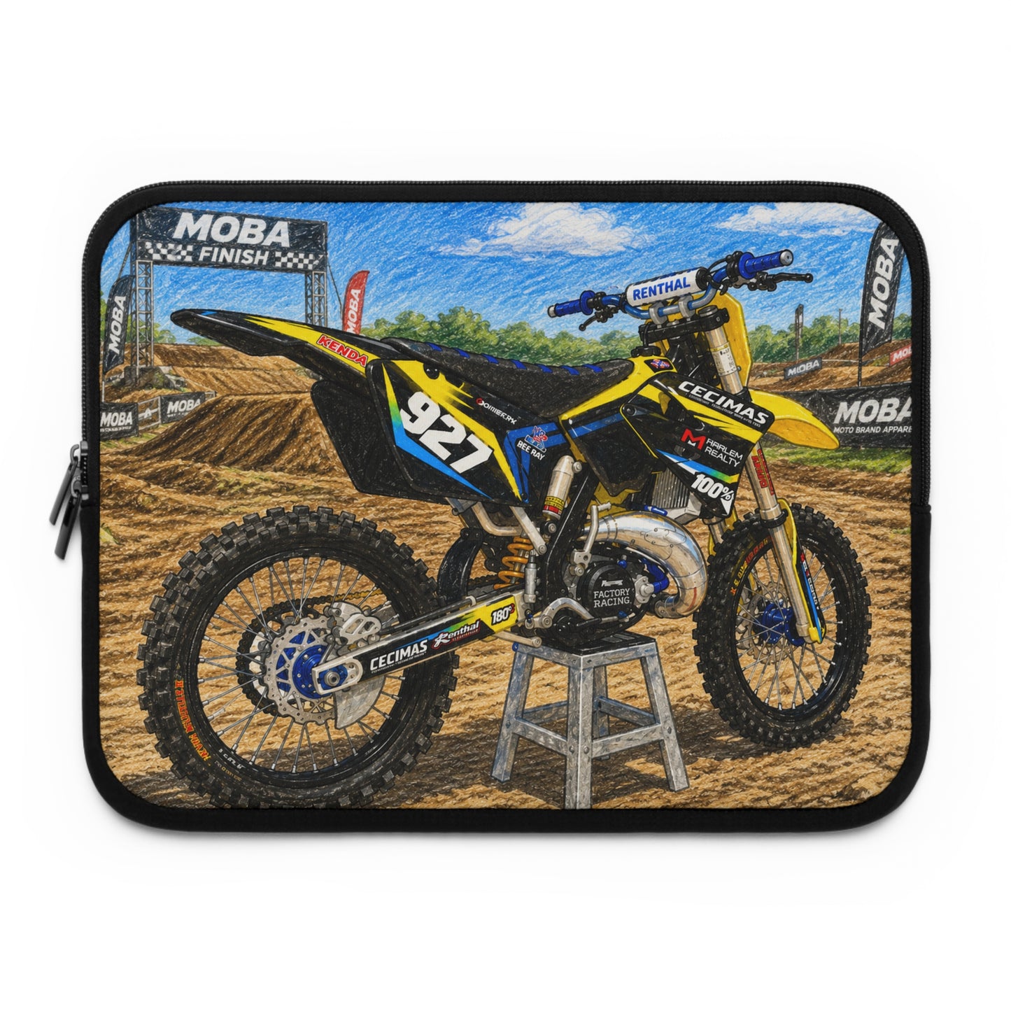 Motocross Dirt Bike Laptop Sleeve — Yellow Racing 927 Design