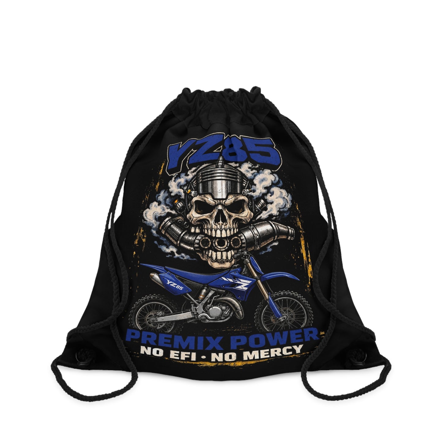 YZ85 Dirt Bike Skull Drawstring Bag — "Premix Power No EFI No Mercy"