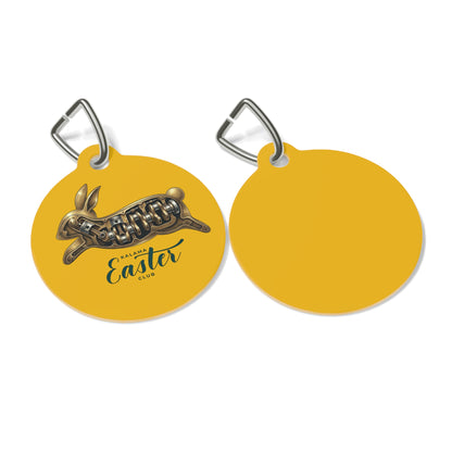 Kalama Easter Club Bunny Pet Tag — Yellow Round Personalized Dog & Cat ID Charm