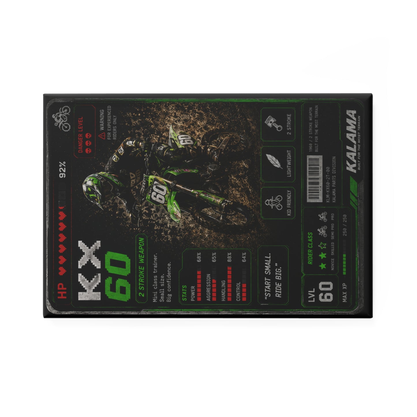 Motocross Trading Card Rectangle Magnet — KX60 Dirt Bike Design