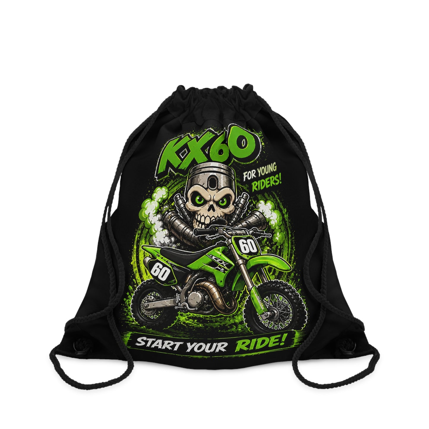 KX60 Kids Dirt Bike Drawstring Bag — "Start Your Ride!" Motocross Gym Sack