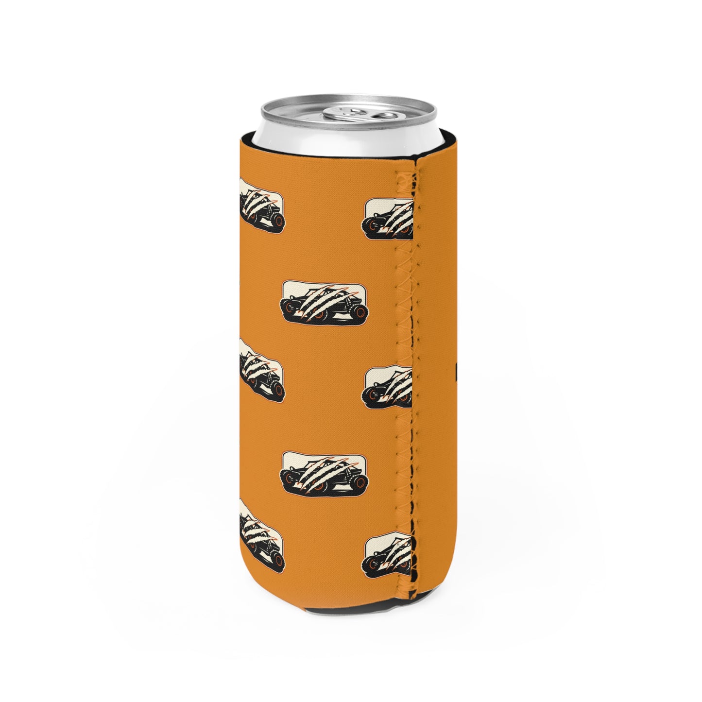 Slim Can Cooler – Vintage Racecar Pattern with “There are many Wolverines, but only one has four wheels.”