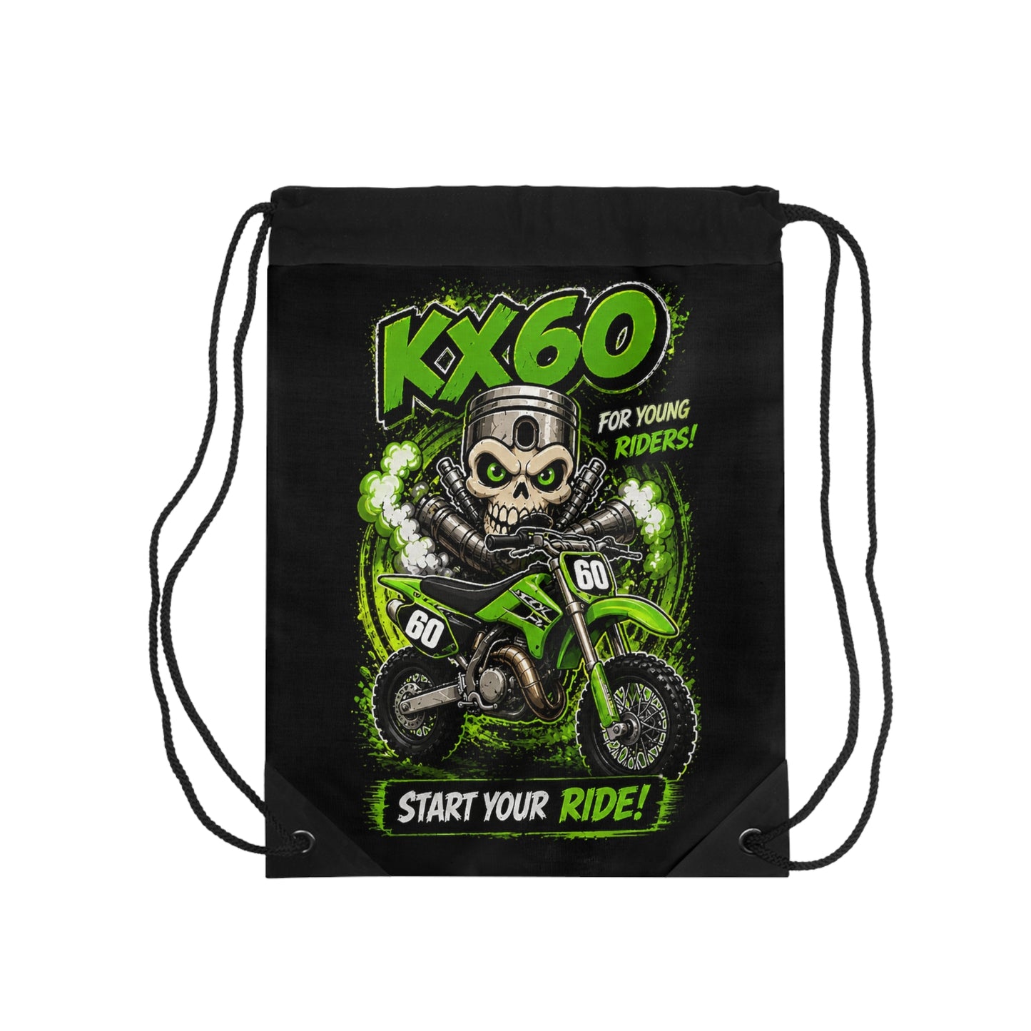 KX60 Kids Dirt Bike Drawstring Bag — "Start Your Ride!" Motocross Gym Sack