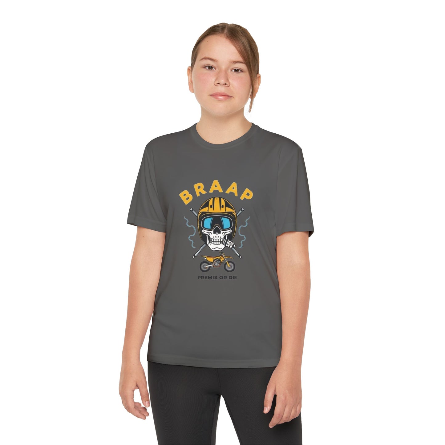 Youth Motocross Tee - "BRAAP" Skull Helmet Racer Shirt