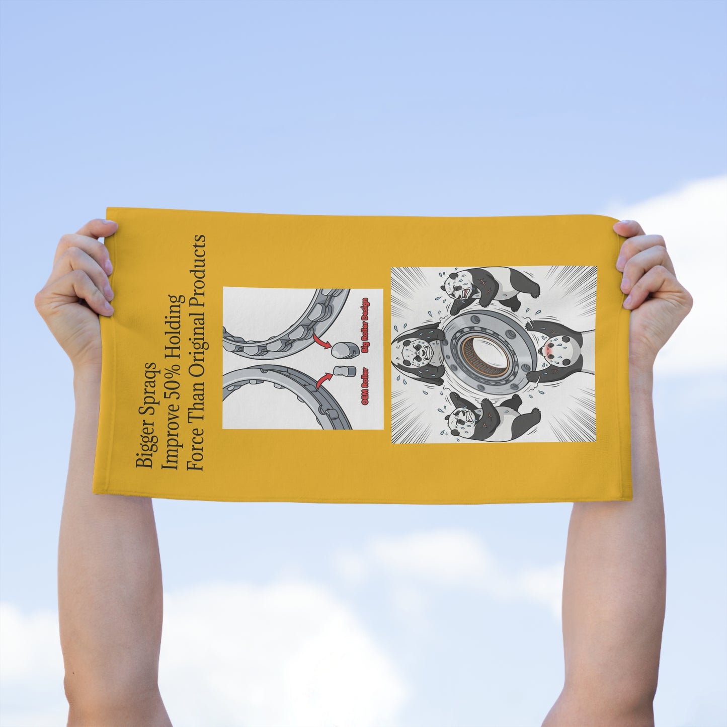 Rally Towel - 'Bigger Sprags Improve 50% Holding Force' Illustrated Panda Design (11x18)
