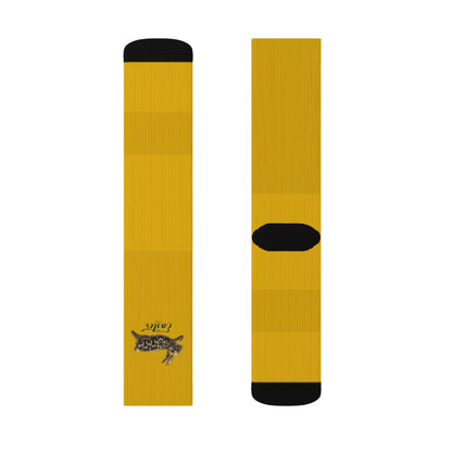 Kalama Easter Club Gold Sublimation Crew Socks with Small Black Lizard Graphic