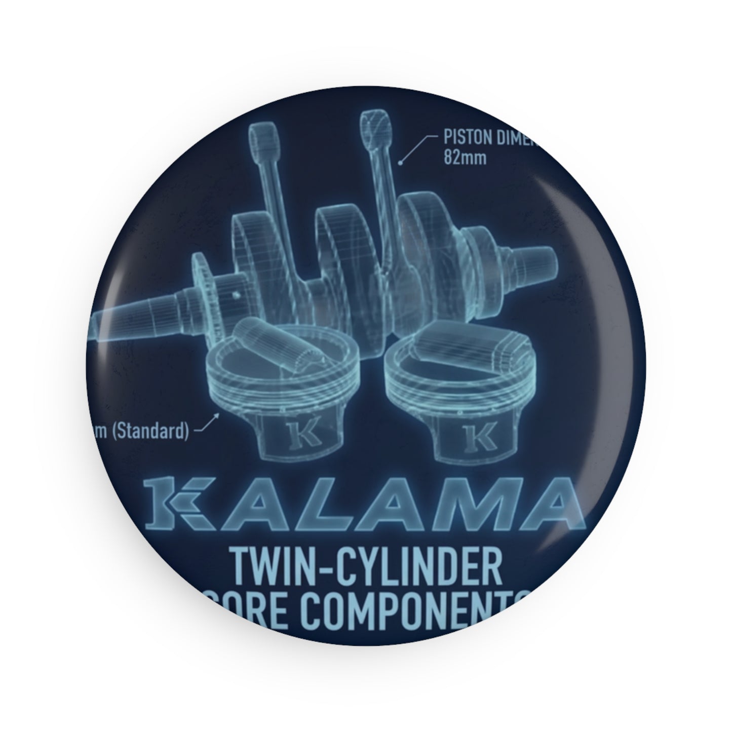Kalama Twin-Cylinder Engine Blueprint Round Magnet