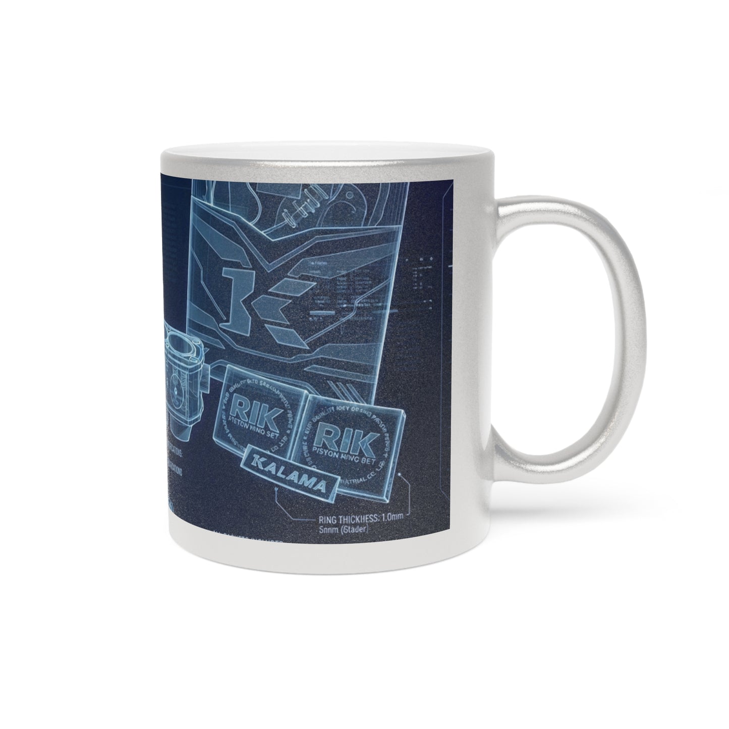 Blueprint Coffee Mug — Vintage Engine Schematic Metallic Mug