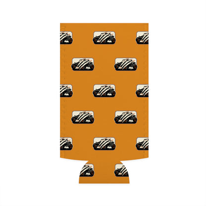 Slim Can Cooler – Vintage Racecar Pattern with “There are many Wolverines, but only one has four wheels.”