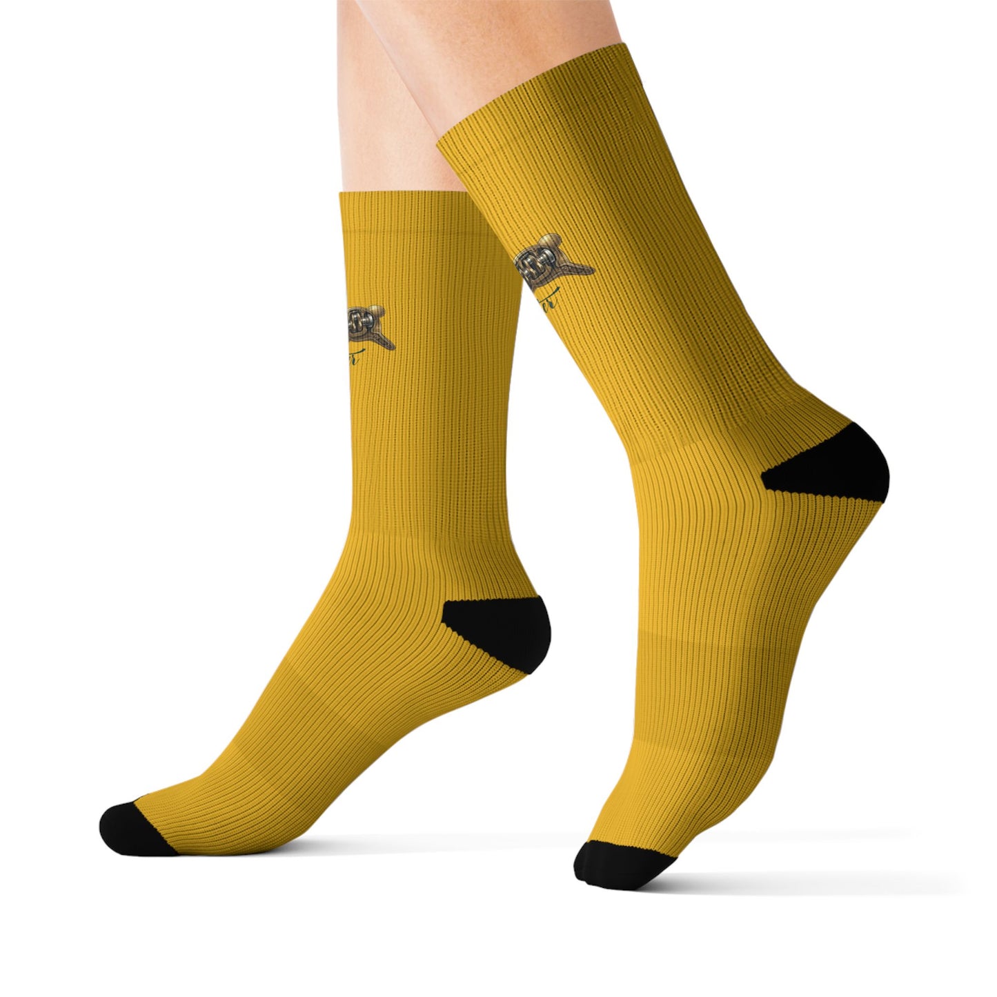 Kalama Easter Club Gold Sublimation Crew Socks with Small Black Lizard Graphic