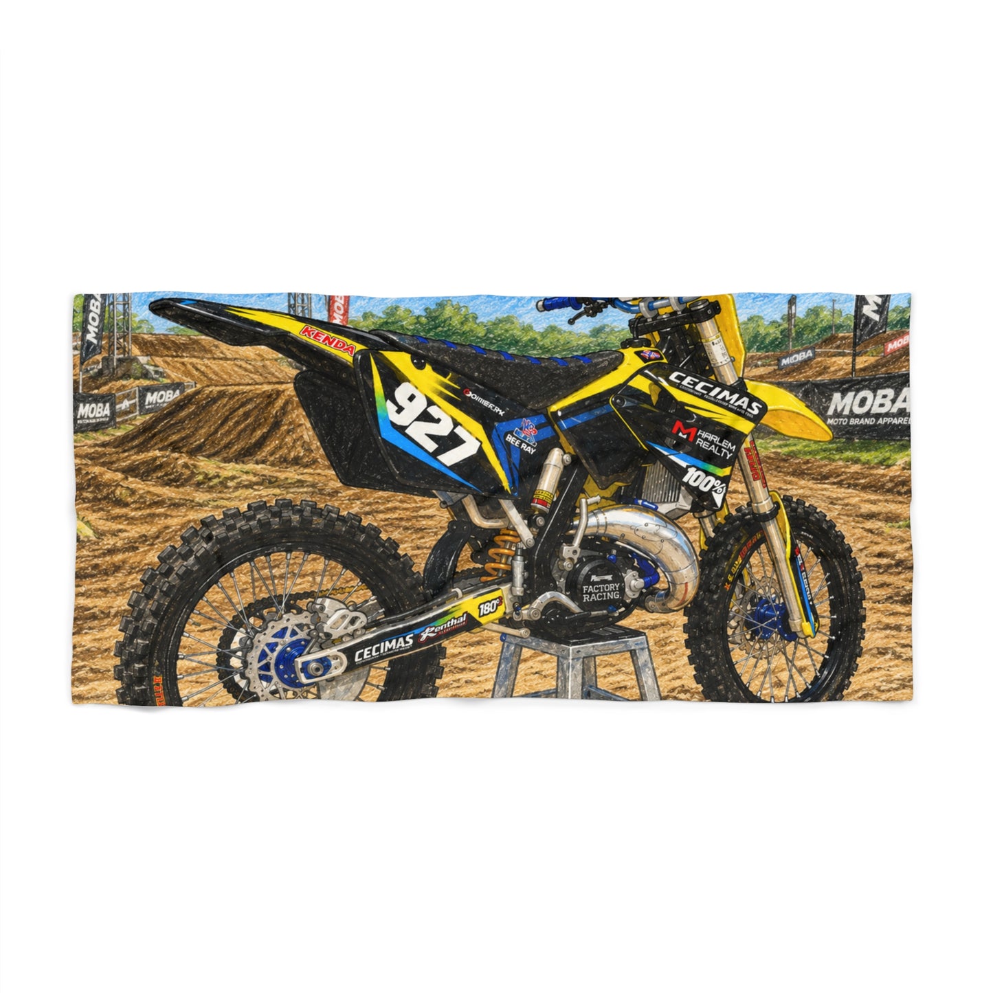 Motocross Dirt Bike Beach Towel — Yellow 927 Racing Design