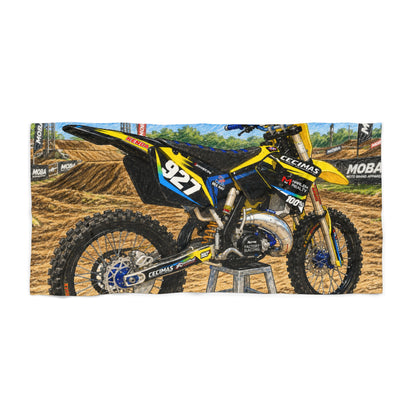 Motocross Dirt Bike Beach Towel — Yellow 927 Racing Design