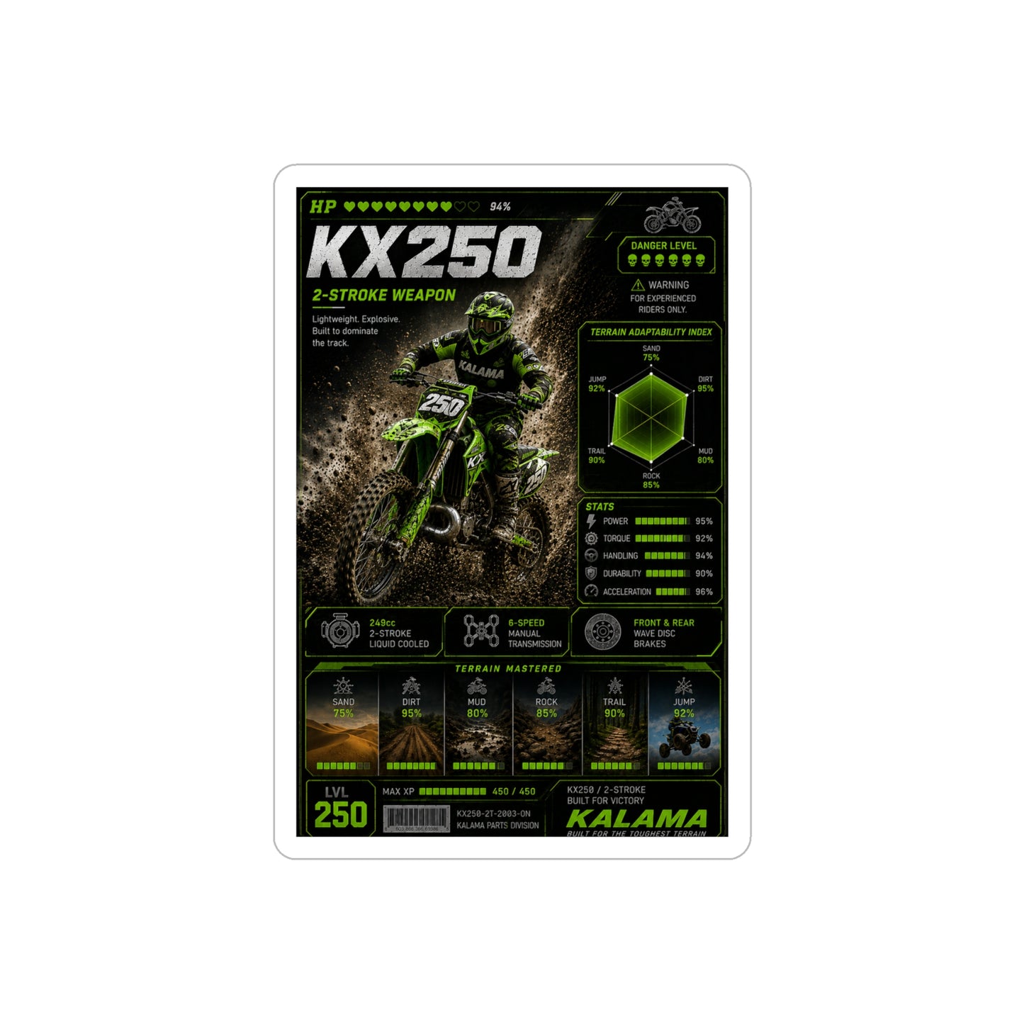 KX250 Motocross Stats Die-Cut Outdoor Sticker